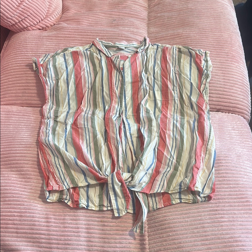 Beachy Striped Button-Up Sleeveless Top